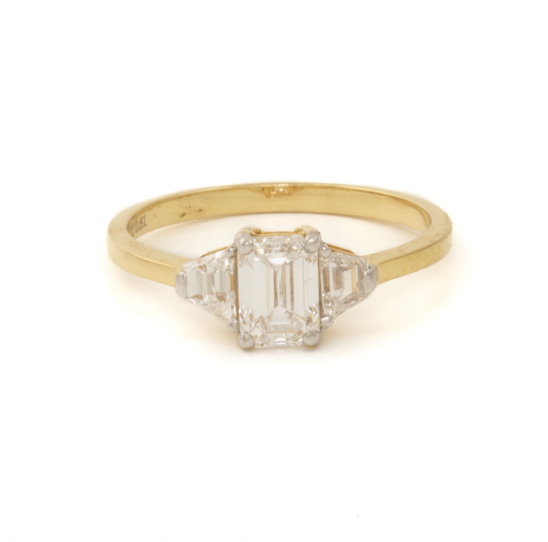 14K Yellow Gold 3 stone Emerald Cut Rectangle