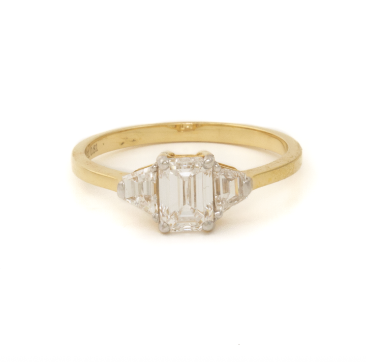 14K Yellow Gold 3 stone Emerald Cut Rectangle