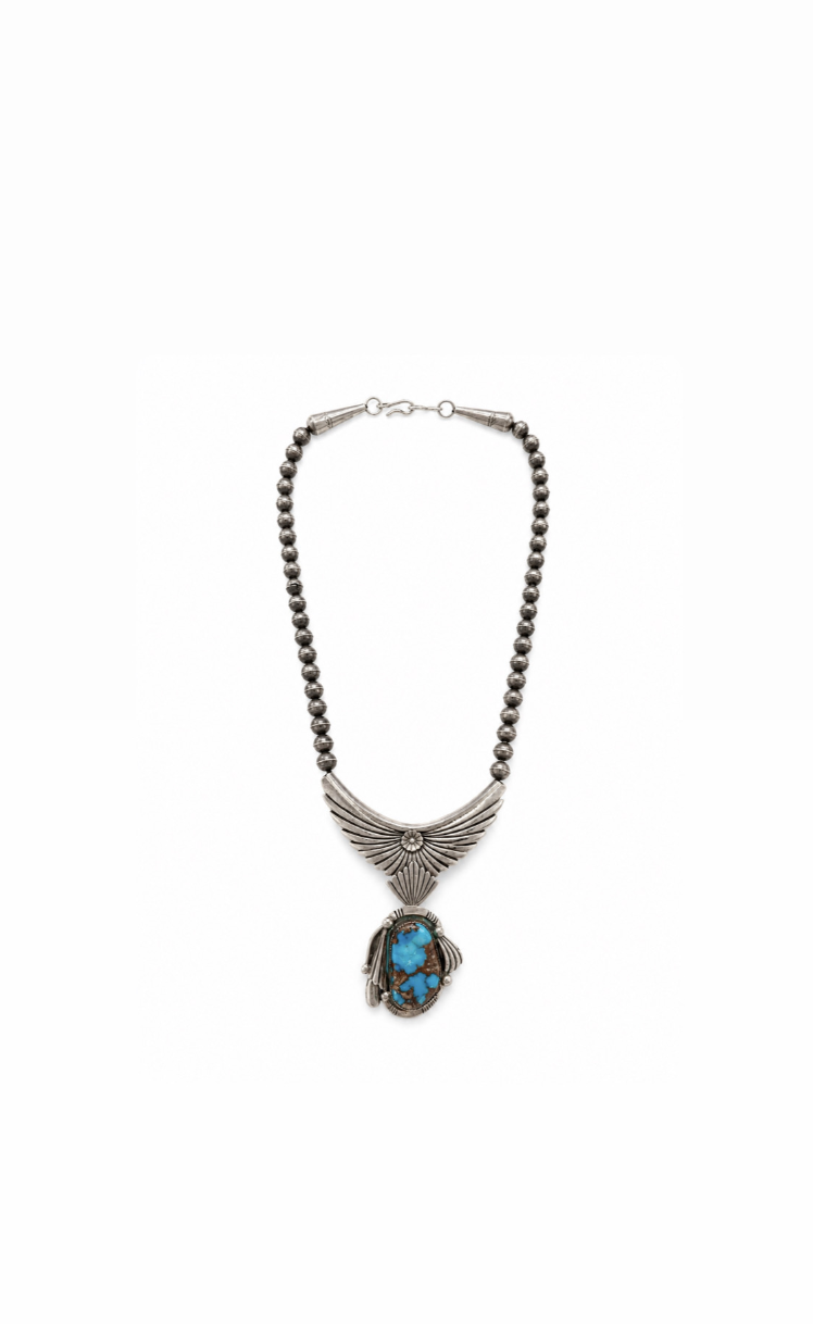 SILVER NAVAJO TURQUOISE ANTIQUE NECKLACE