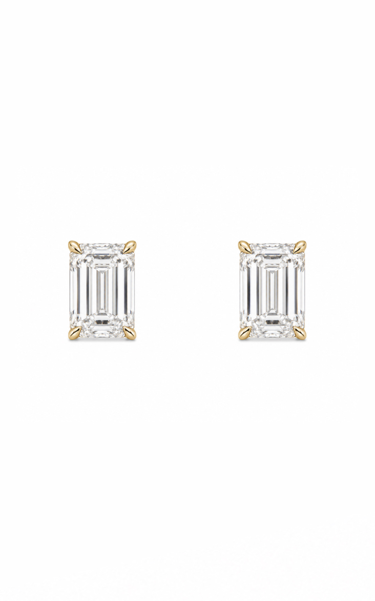 14K Yellow Gold Emerald Cut Diamond Studs