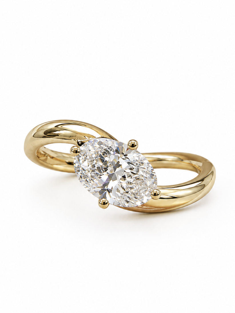 14k Yellow Gold East West Oval bypass Ring