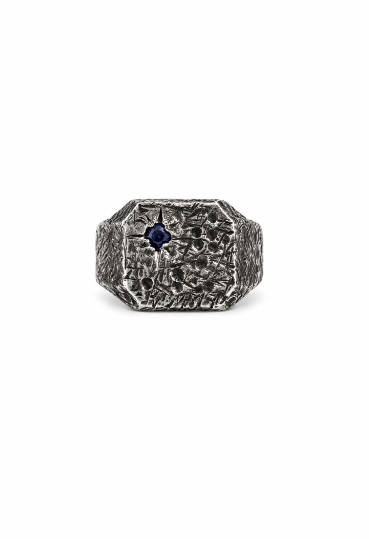 Soft Square Distressed Signet w/ Sapphire