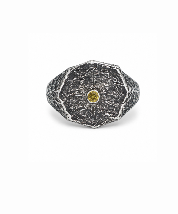 Distressed Silver x  Yellow Sapphire Signet Ring