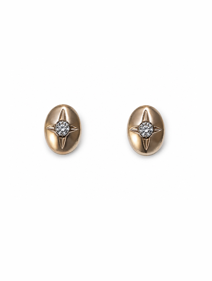 Satin Gold Stud Earrings w/ Natural Diamonds