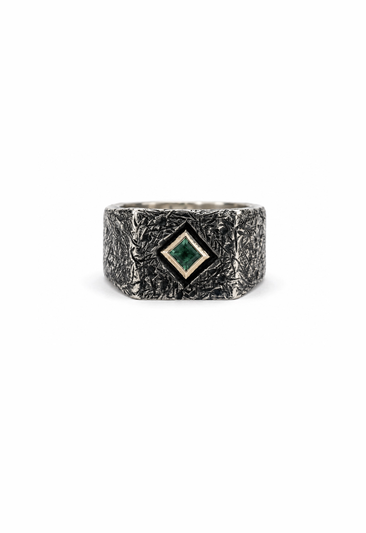 14K Yellow Gold & Silver Emerald Ring
