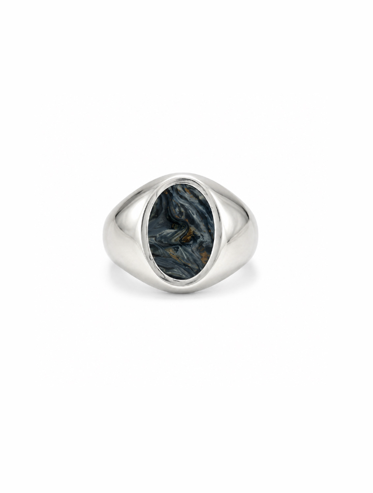 Oval Pietersite Inlay Silver Ring