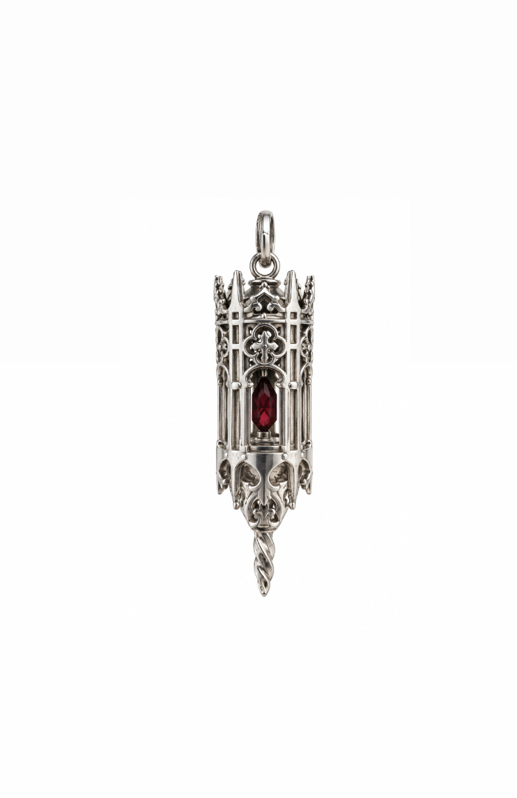 Silver x  Garnet "Gothica" Brutalist Steeple Pendant