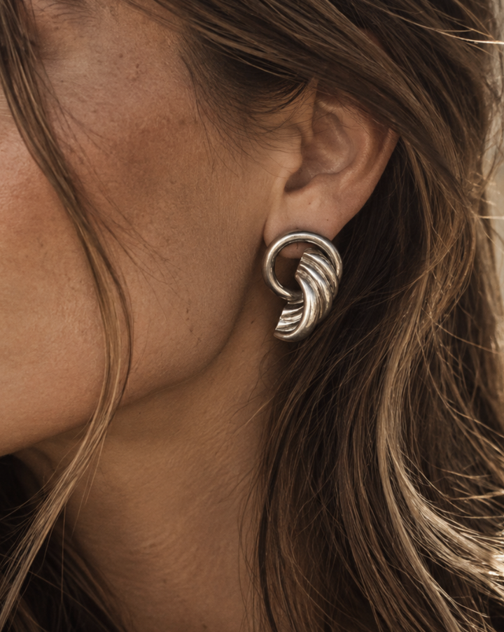Taxco Silver Modernist Cornucopia Hoops