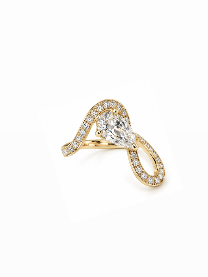 Asymmetric 1ct Pear & 0.5ct Round Lab Diamond Pavé Bypass Ring