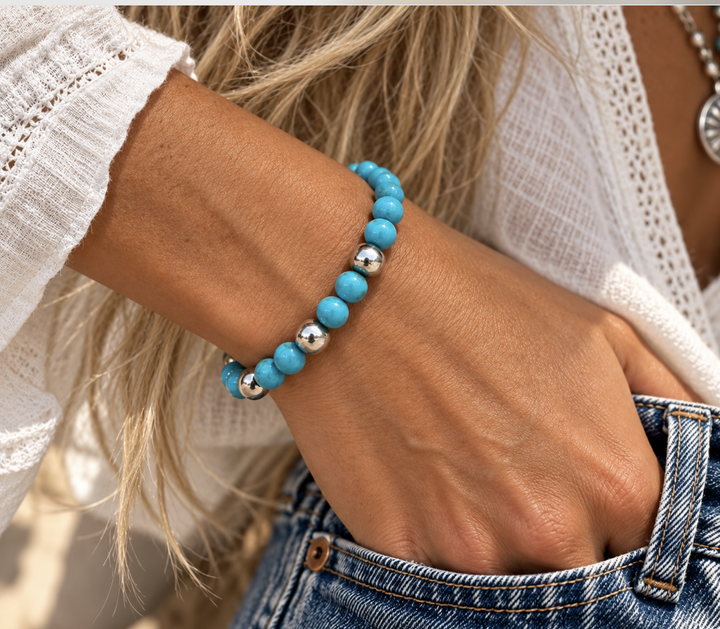 6mm Sleeping Beauty Turquoise and Silver Bracelet
