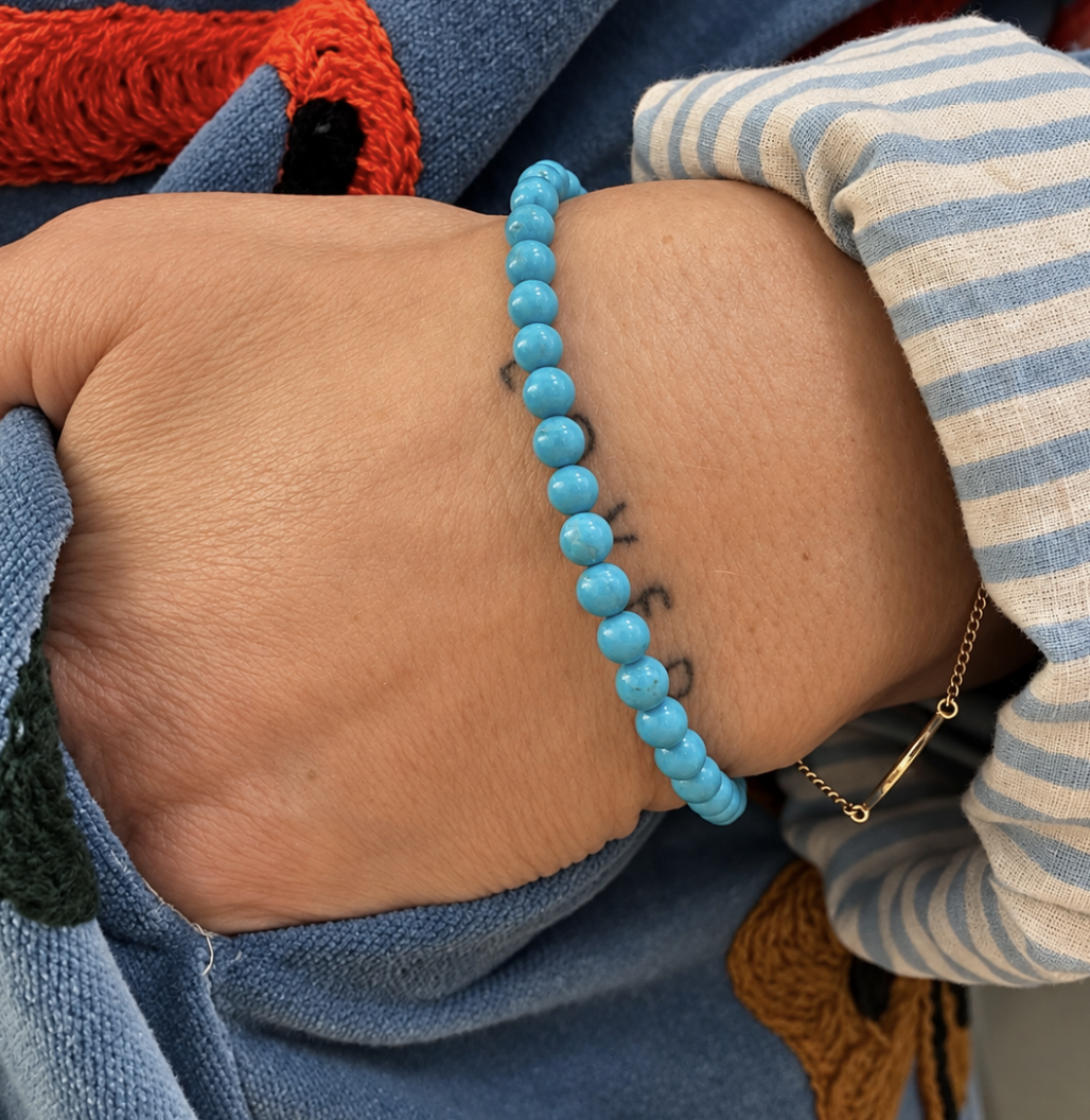 14K Gold Sleeping Beauty Turquoise Bead Bracelet