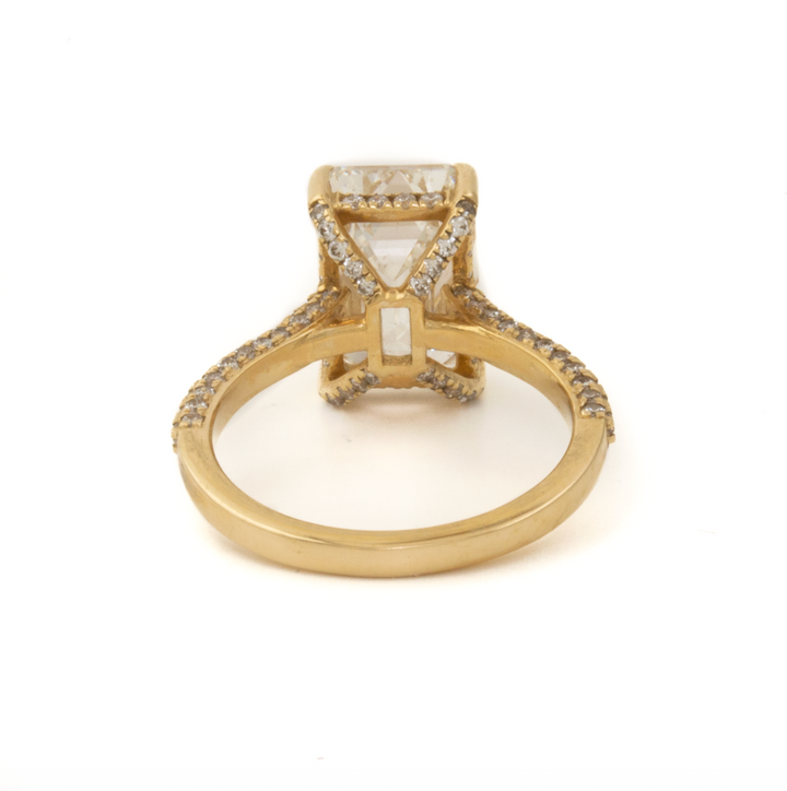 14k Gold x 4.5ct E VS1 Emerald-Cut Lab Diamond Cathedral Solitaire Engagement Ring