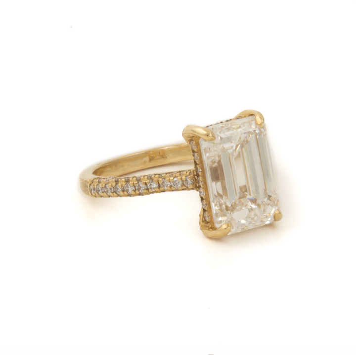 14k Gold x 4.5ct E VS1 Emerald-Cut Lab Diamond Cathedral Solitaire Engagement Ring