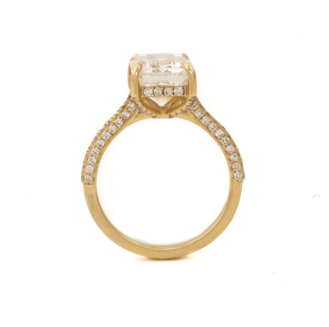 14k Gold x 4.5ct E VS1 Emerald-Cut Lab Diamond Cathedral Solitaire Engagement Ring