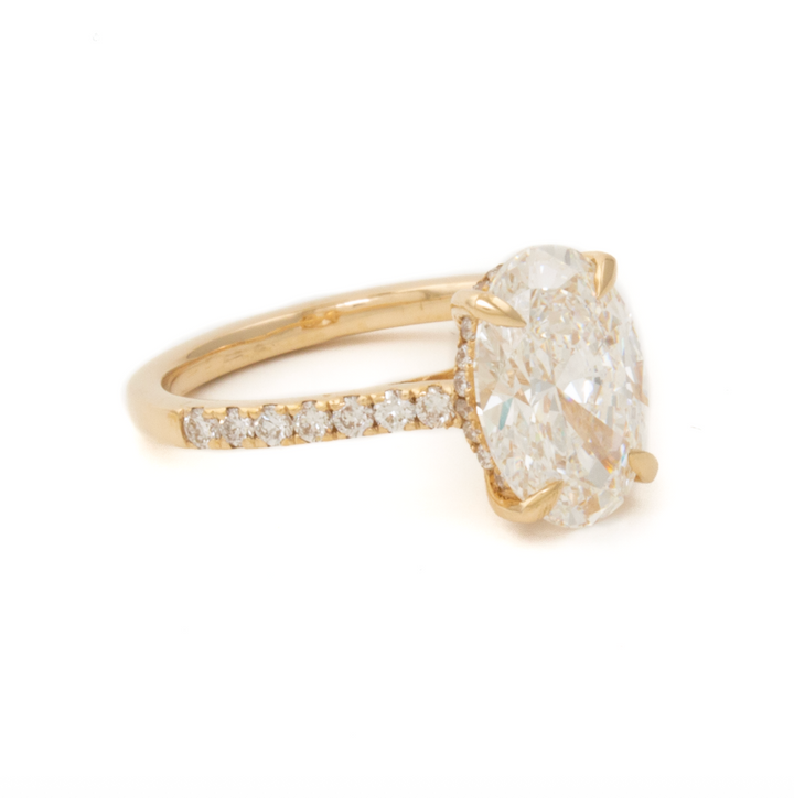 3.05 F VS1 Oval Lab Diamond Cathedral Solitaire Engagement Ring