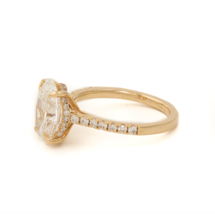 3.05 F VS1 Oval Lab Diamond Cathedral Solitaire Engagement Ring