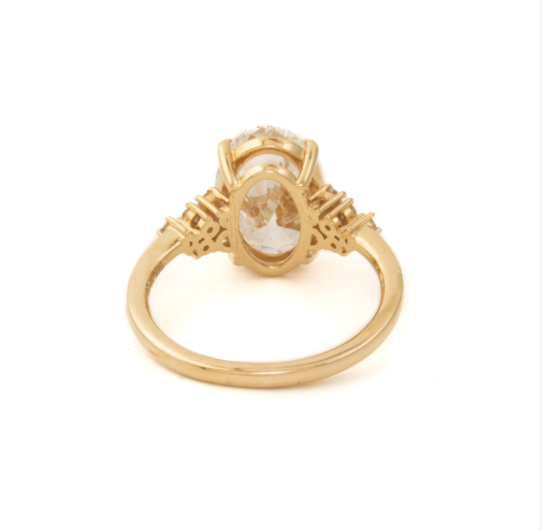 14k Yellow Gold Low Set Oval with Side Stone Ring