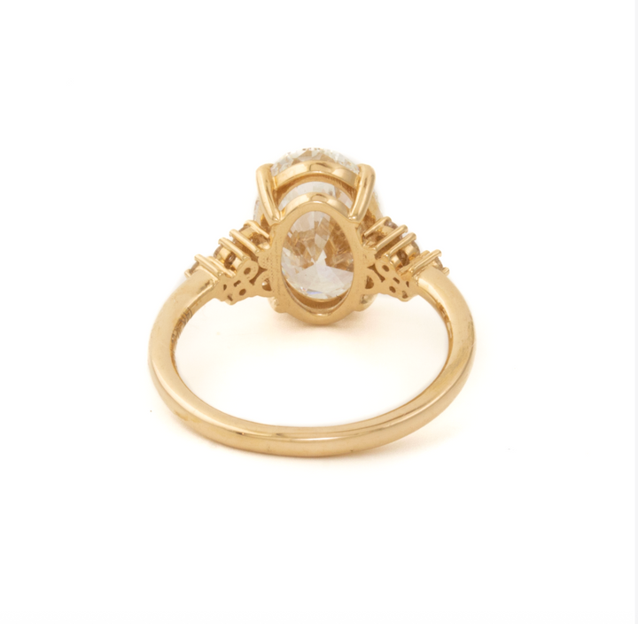 14k Yellow Gold Low Set Oval with Side Stone Ring