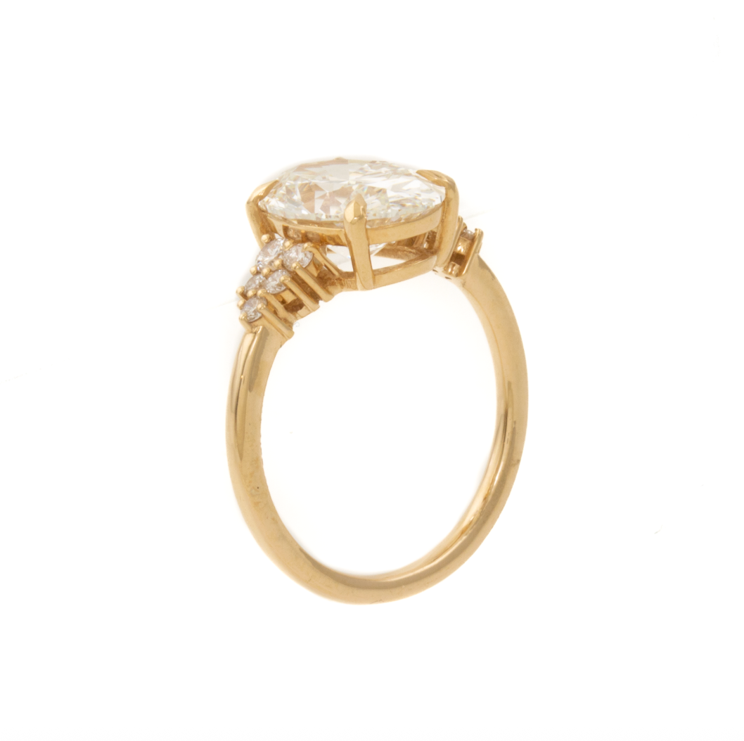 14k Yellow Gold Low Set Oval with Side Stone Ring