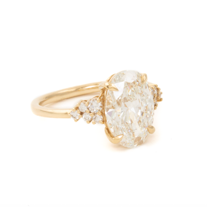14k Yellow Gold Low Set Oval with Side Stone Ring