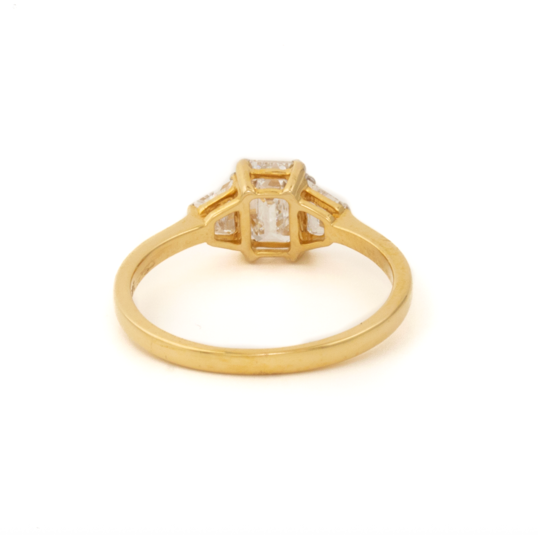 14K Yellow Gold 3 stone Emerald Cut Rectangle