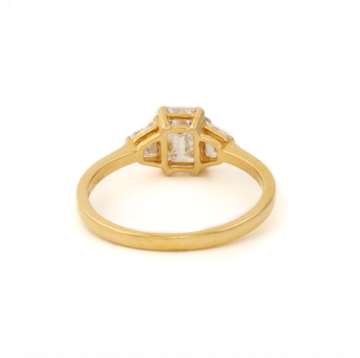 14K Yellow Gold 3 stone Emerald Cut Rectangle