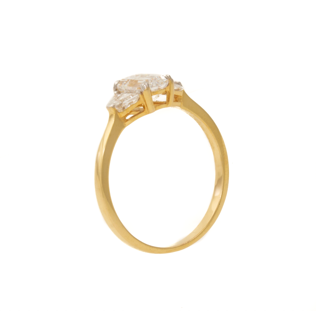 14K Yellow Gold 3 stone Emerald Cut Rectangle