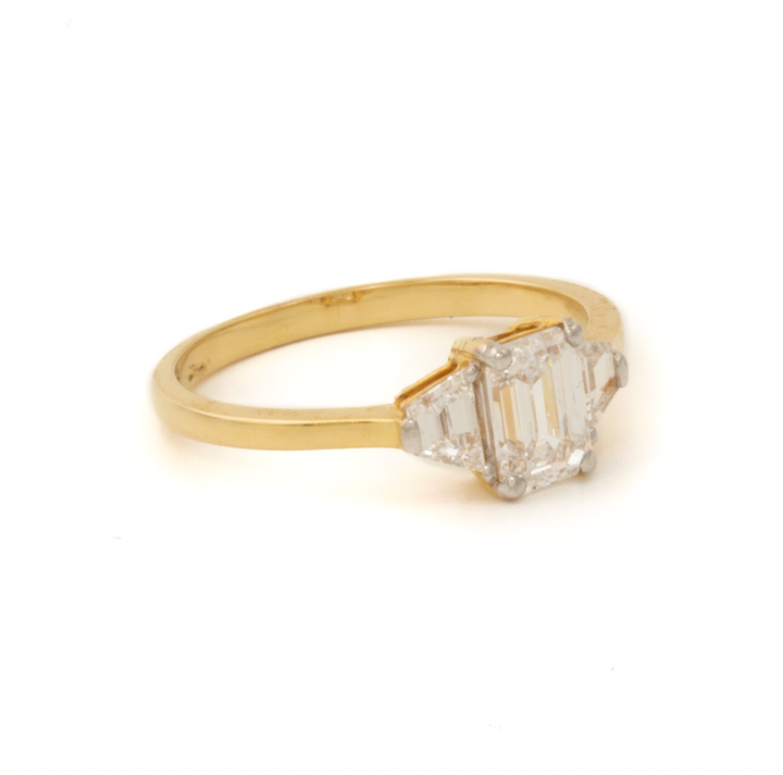 14K Yellow Gold 3 stone Emerald Cut Rectangle