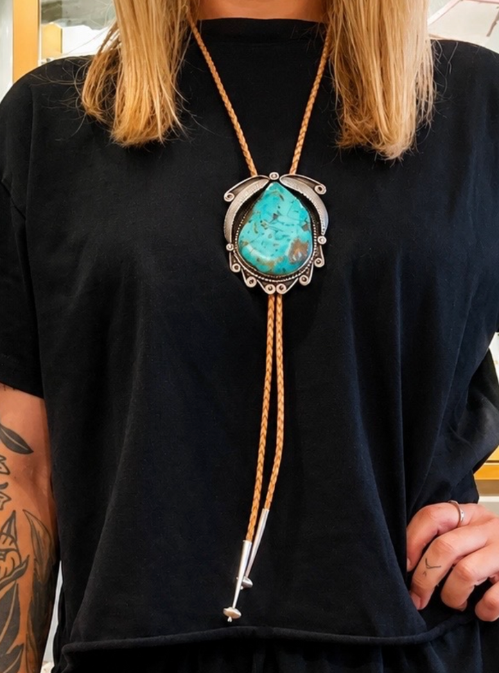 1970's Navajo  X American Turquoise Bolo