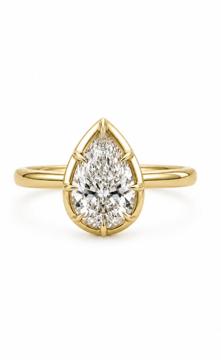 14k Yellow Gold Puffy Faux Bezel Pear Shaped Ring