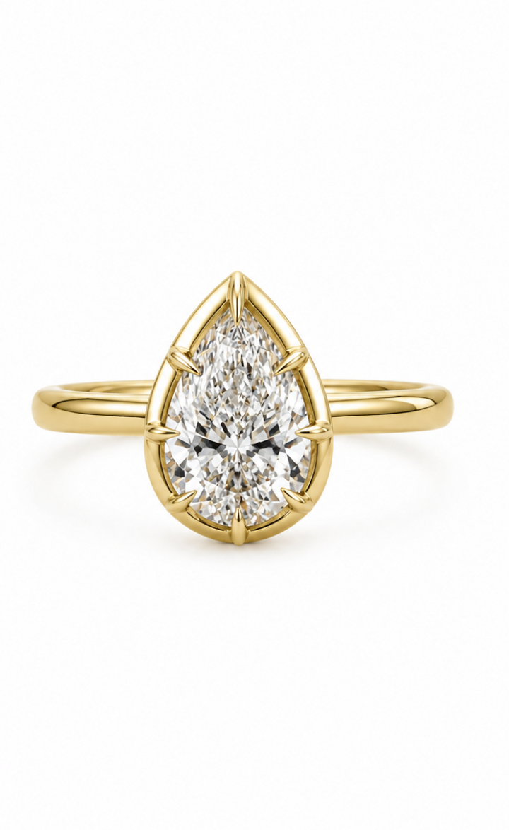 14k Yellow Gold Puffy Faux Bezel Pear Shaped Ring
