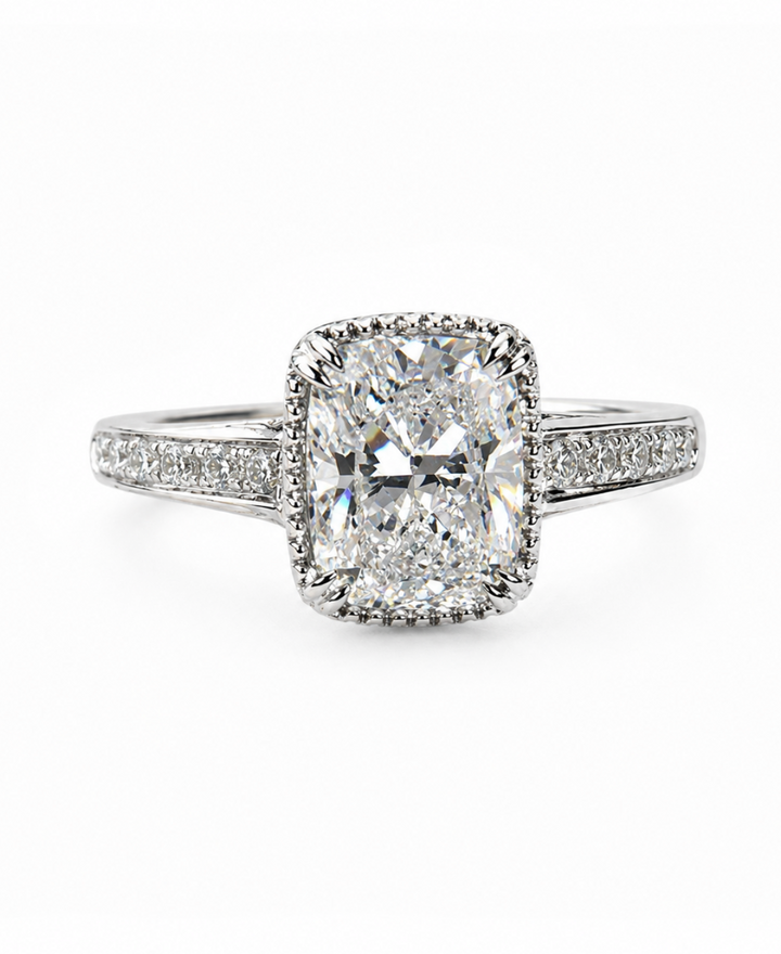14k White Gold Antique Cushion Cut Ring