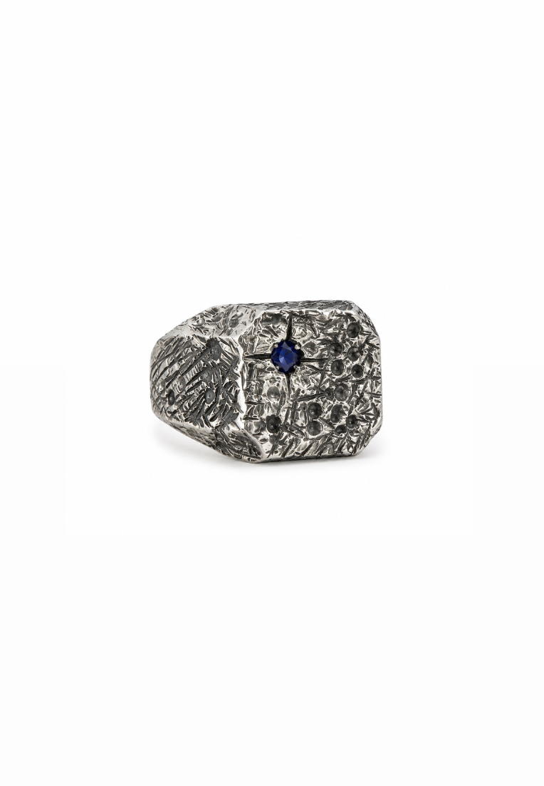 Soft Square Distressed Signet w/ Sapphire