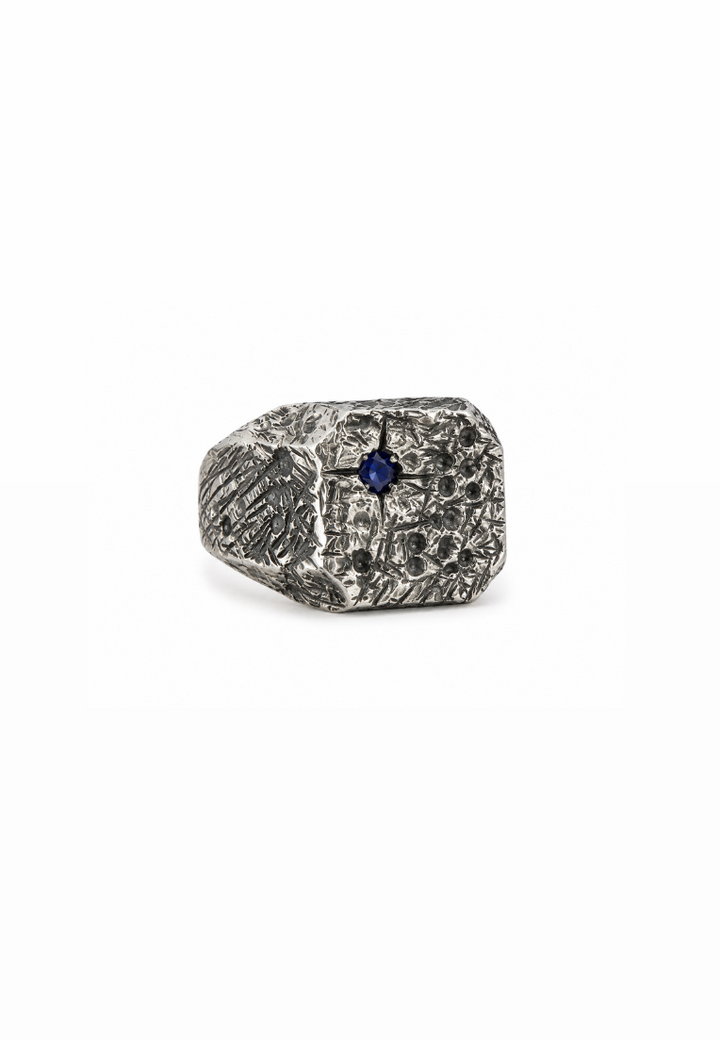 Soft Square Distressed Signet w/ Sapphire