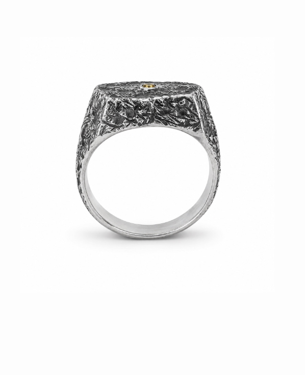 Distressed Silver x  Yellow Sapphire Signet Ring