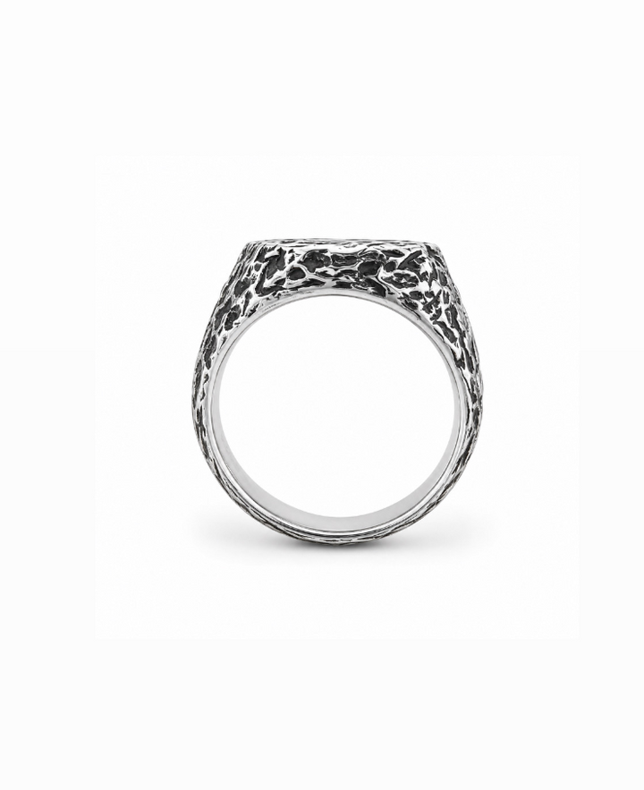 Distressed Oval X Silver Sapphire Signet Ring