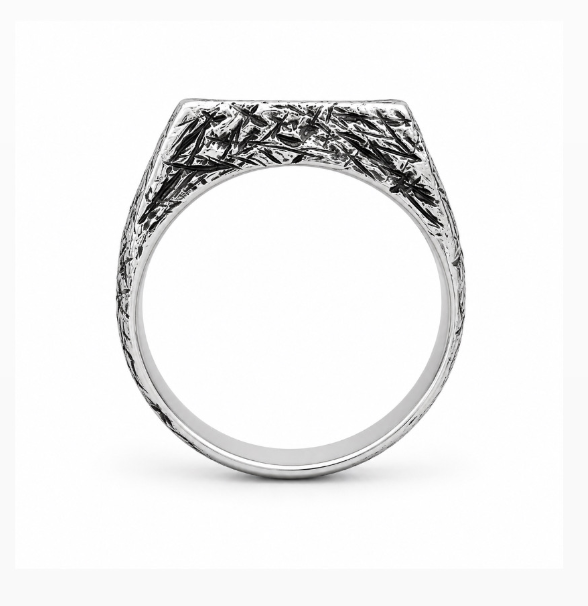 Square Silver X Sapphire Signet Ring