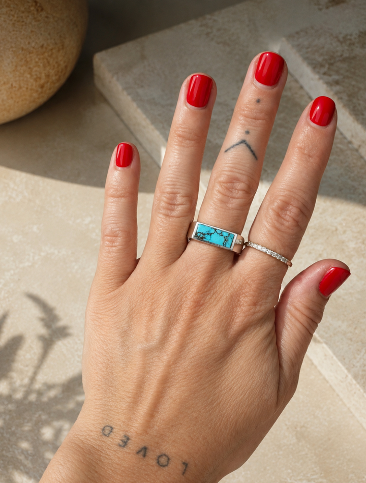 Natural Hubei Silver Rectangle Inlay Ring