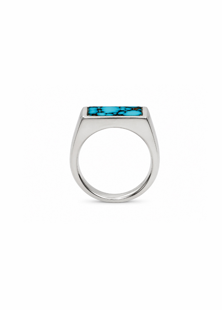 Natural Hubei Silver Rectangle Inlay Ring