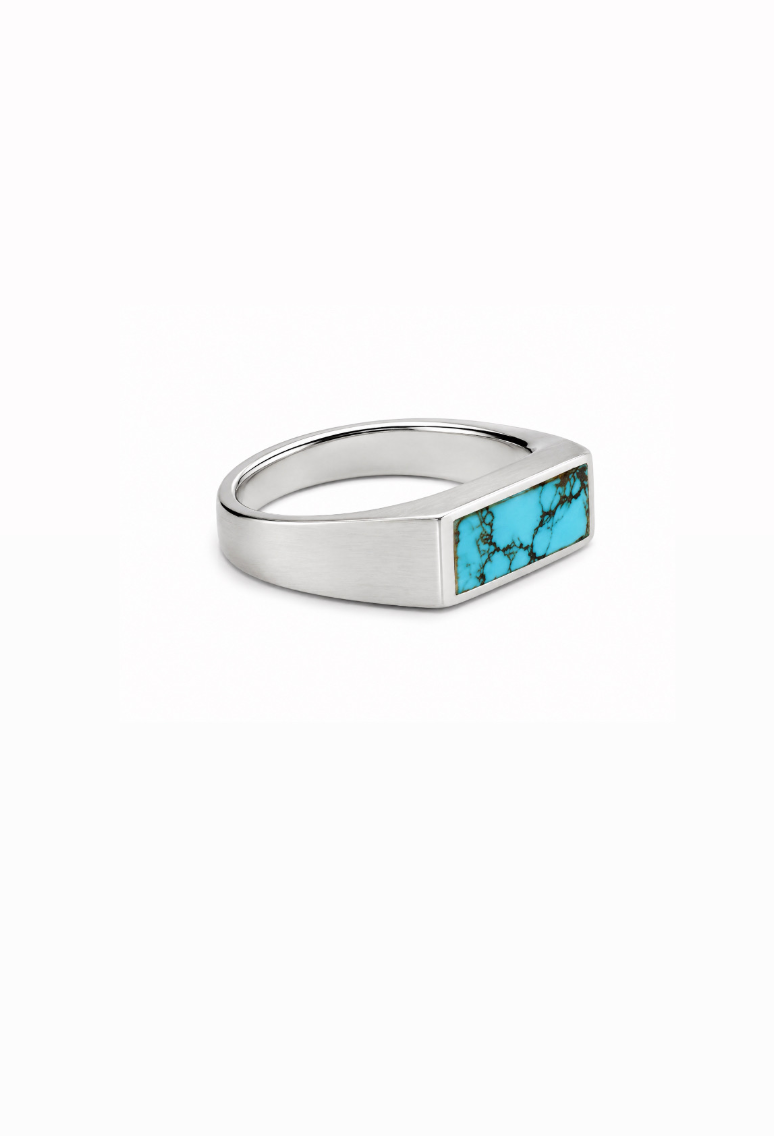 Natural Hubei Silver Rectangle Inlay Ring