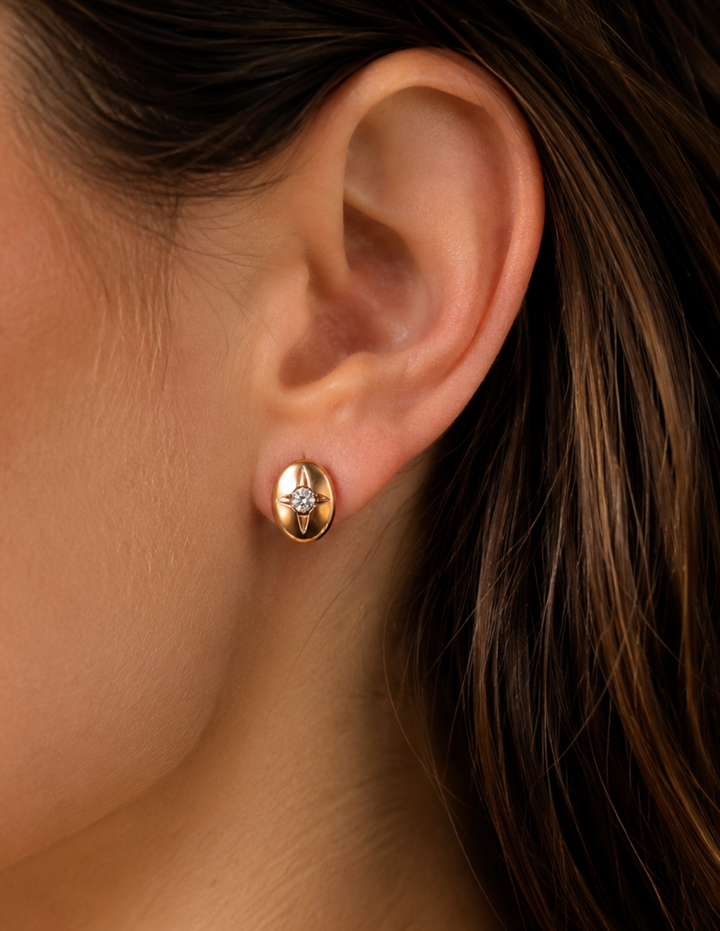 Satin Gold Stud Earrings w/ Natural Diamonds