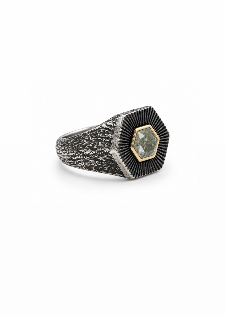 Montana Sapphire Silver w/ Gold Geometric Ring