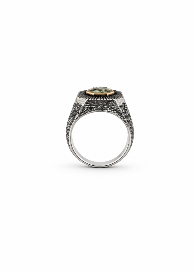 Etched Lapis Two Tone Signet Ring
