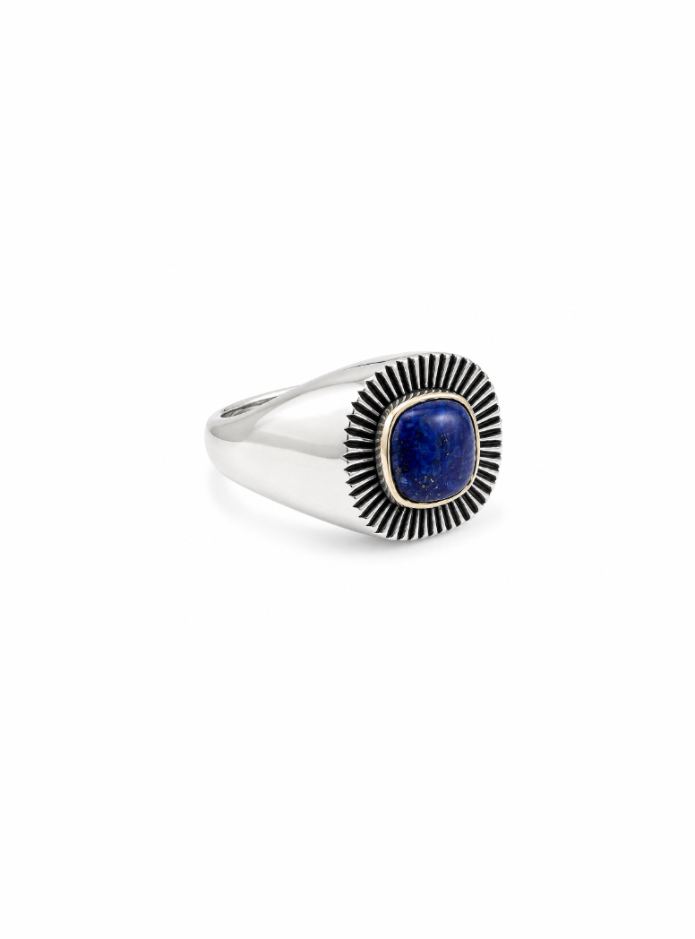 Etched Lapis Two Tone Signet Ring