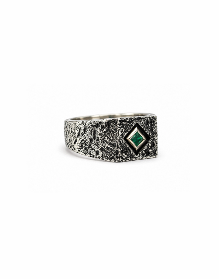 14K Yellow Gold & Silver Emerald Ring