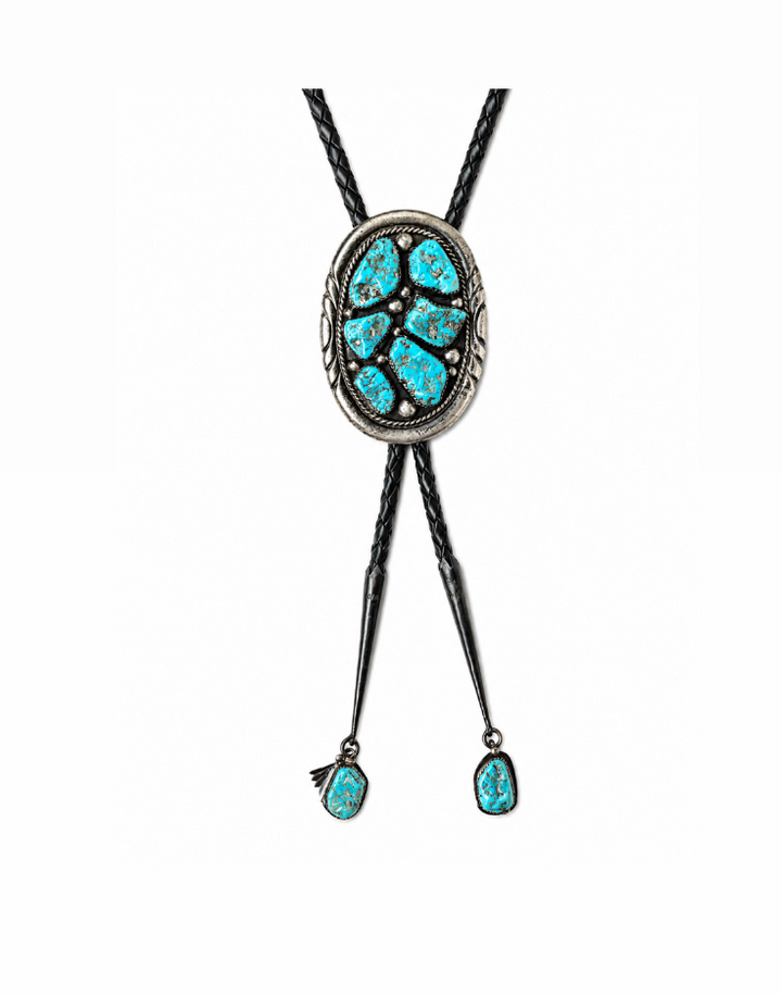 Vintage Navajo Kingman Turquoise Bolo Tie