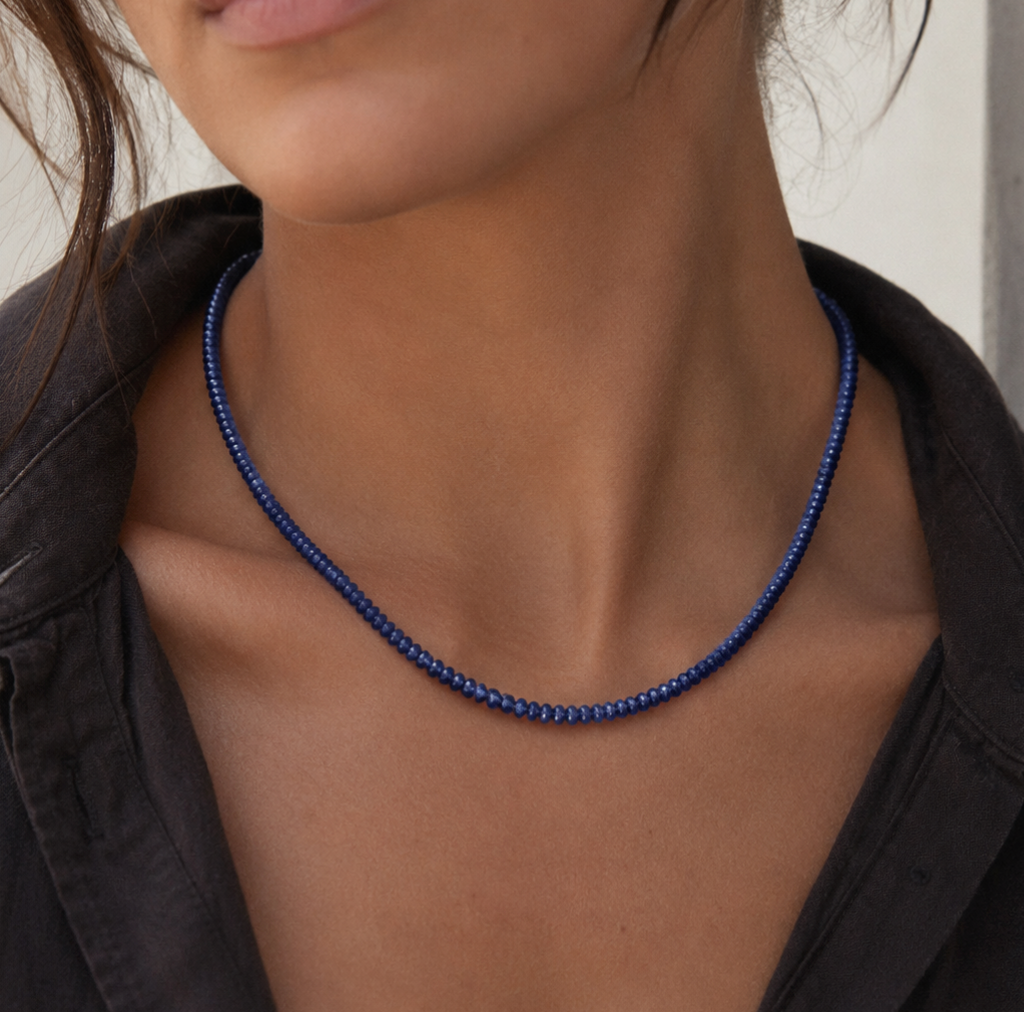 Deep Blue Sapphire Beaded Necklace