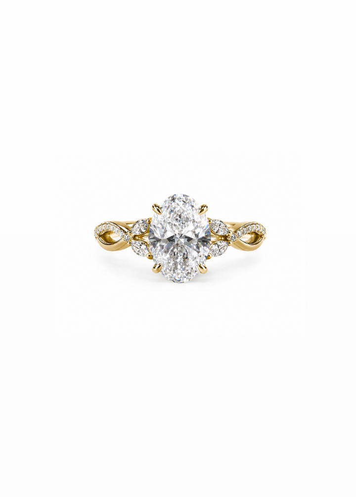 Oval Diamond Ring with detailed Side Shank