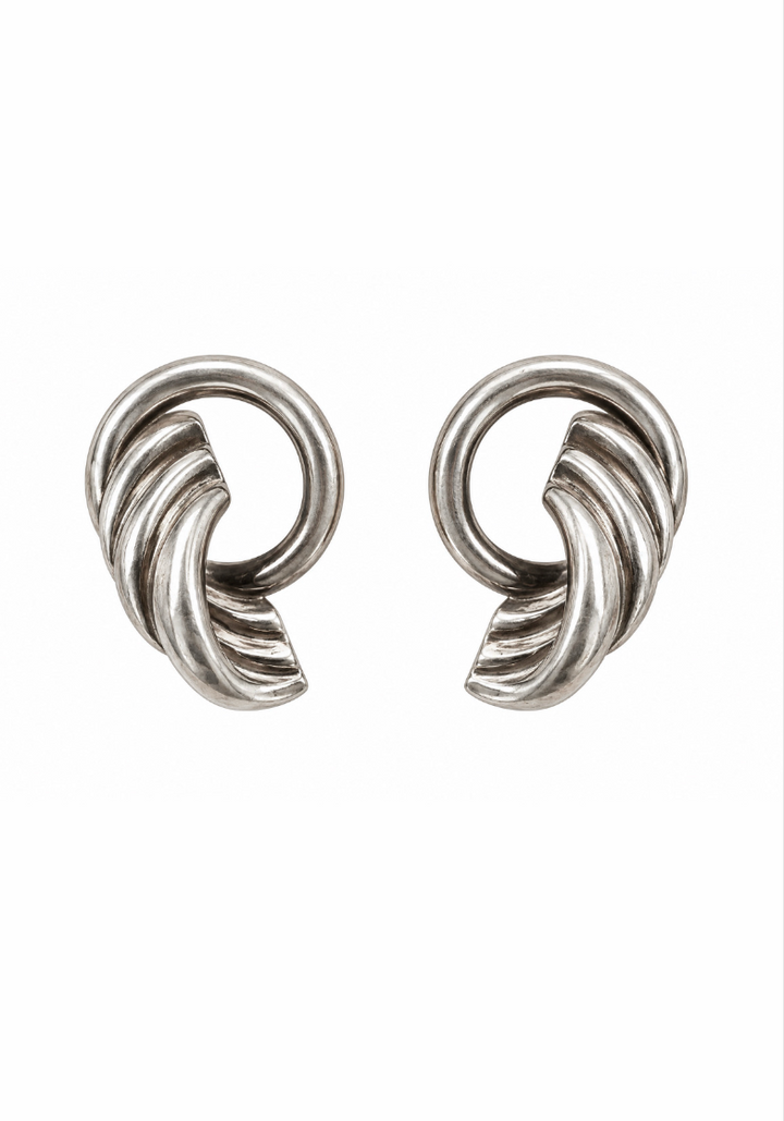 Taxco Silver Modernist Cornucopia Hoops