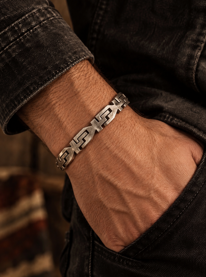 Vintage Mexican Ornate Silver Link Bracelet